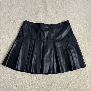 Black Faux Leather Pleated Leather Skirt